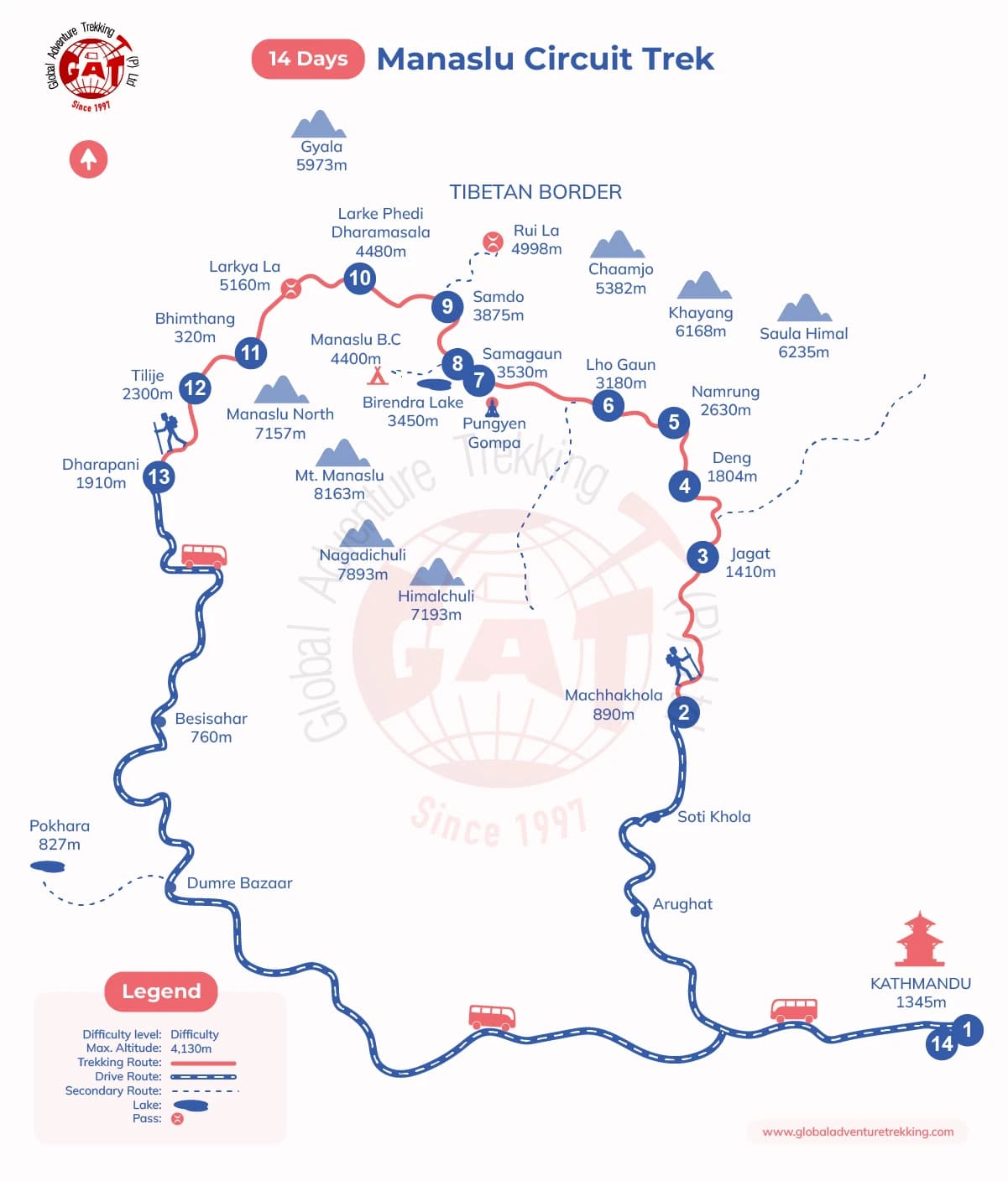 Manaslu Circuit Trek Route Map