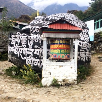 Om Mane Padme Hun written on Boulder along the way to EBC Trek