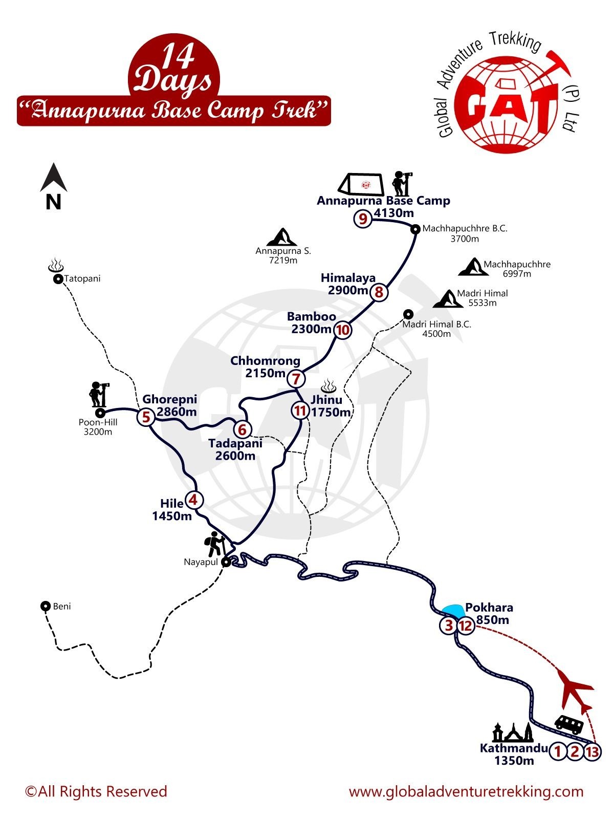Annapurna Base Camp Trek Cost and Itinerary-13 days map