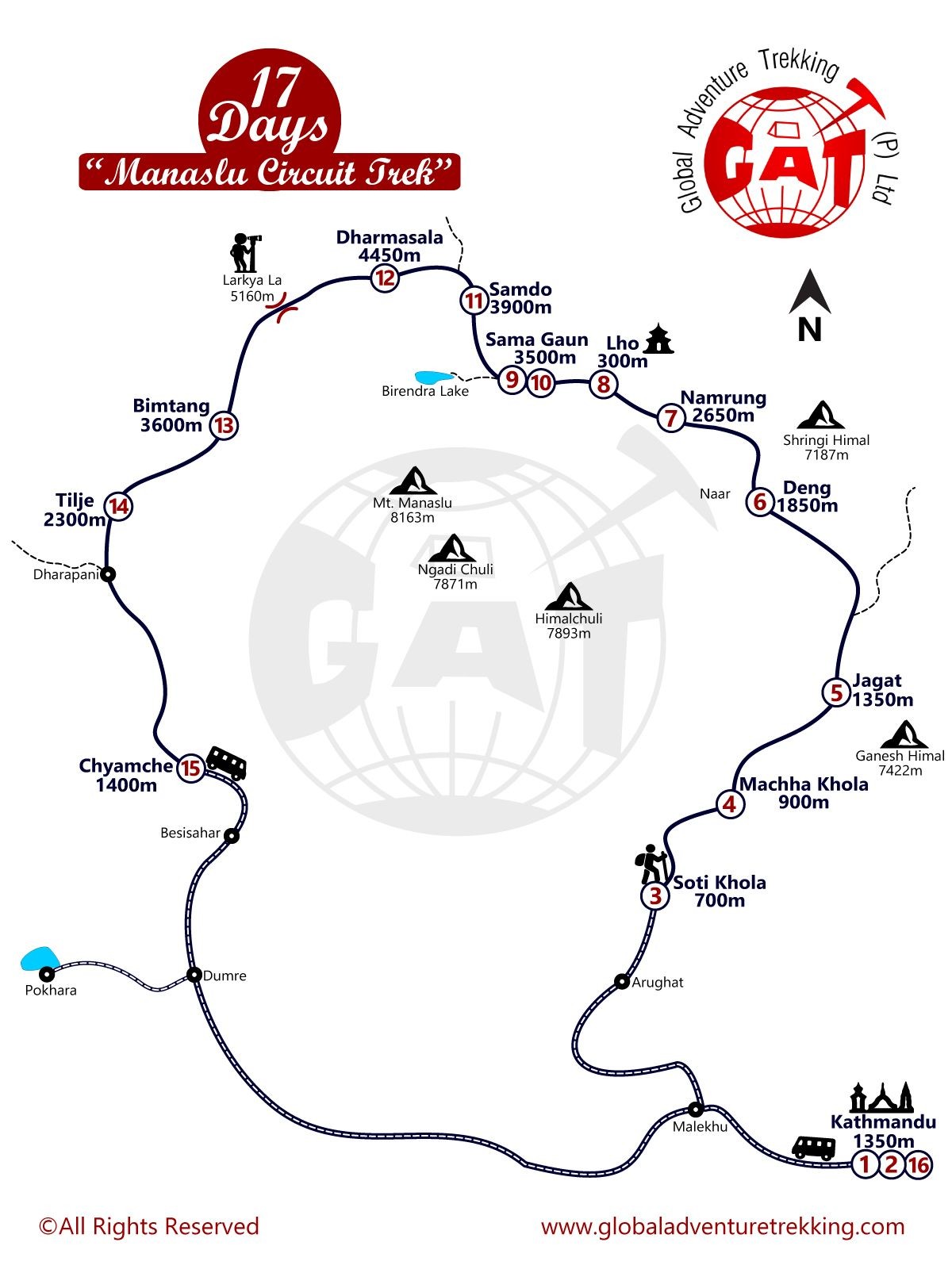 Small Group Joning Manaslu Circuit Trek map